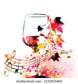 Colorful wine glass with vine vector illustration. Party flyer, wine tasting event, wine festival, celebrations, restaurant poster. Wine drink design for brochure, invitation card, menu, promotion