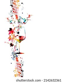 Colorful wine glass with vine vector illustration. Party flyer, wine tasting event, wine festival, celebrations, restaurant poster. Wine drink design for brochure, invitation card, menu, promotion	