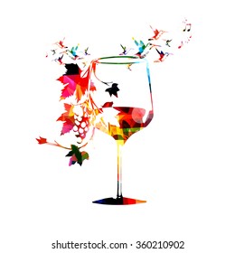 Colorful wineglass with vines