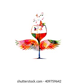 Colorful wineglass with wings