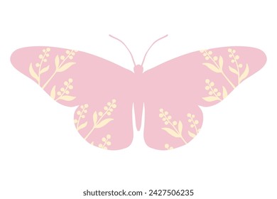 Colorful winged insect butterfly with wild herbs, meadow plants. Vector graphics.