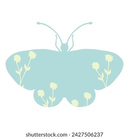 Colorful winged insect butterfly with wild herbs, meadow plants. Vector graphics.