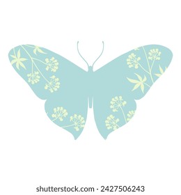 Colorful winged insect butterfly with wild herbs, meadow plants. Vector graphics.