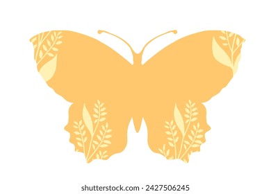 Colorful winged insect butterfly with wild herbs, meadow plants. Vector graphics.