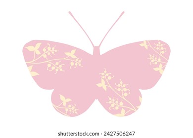 Colorful winged insect butterfly with wild herbs, meadow plants. Vector graphics.