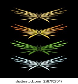 Colorful wings icons set on black background. Unique and modern wings icon vector set