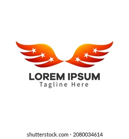 Colorful wings logo with a star. Abstract design template Wings Logo. Wings icon. The modern wings logo is fits to the flying or freedom concept.