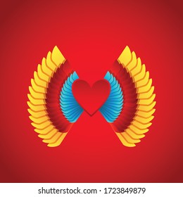 colorful wings and love illustration design. badge, emblem and logo
