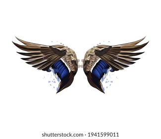 Colorful wings from a splash of watercolor, colored drawing, realistic. Vector illustration of paints