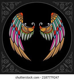 Colorful wings zentangle arts isolated on black background