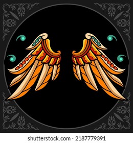 Colorful wings zentangle arts isolated on black background
