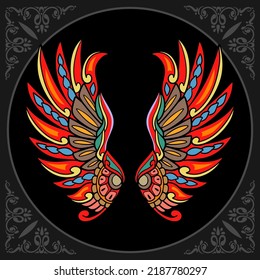Colorful wings zentangle arts isolated on black background
