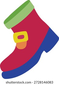 Colorful Winter Boot Flat Illustration, Cute Cartoon Footwear Icon Isolated on White Background, Bright Rubber Winter Boot Illustration in Flat Design Style, Fashion Footwear Clipart for Kids, Winter, and Clothing Concepts