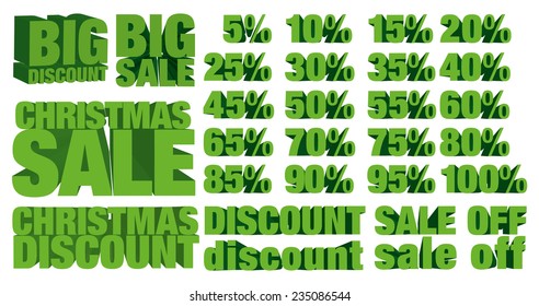Colorful winter Christmas sale and discounts with digits in vector on isolated white background. 