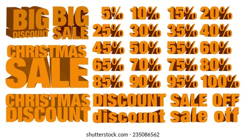Colorful winter Christmas sale and discounts with digits in vector on isolated white background. 