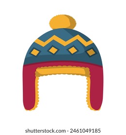 Colorful winter hat image, cartoon winter cap vector, flat illustration isolated