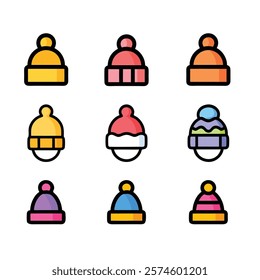 Colorful Winter Hats Collection Icon Set Design