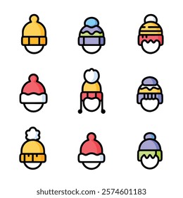 Colorful Winter Hats Icon Set Winter Fashion Accessories,