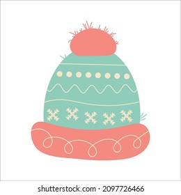 Colorful  winter  knitted hat with ornament. Vector illustration isolated on white background.