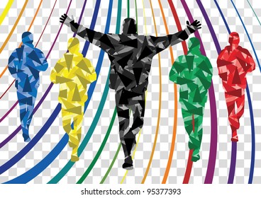 Colorful winter marathon runners silhouettes background illustration vector