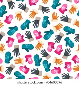 Colorful winter mittens seamless pattern design, vector illustration