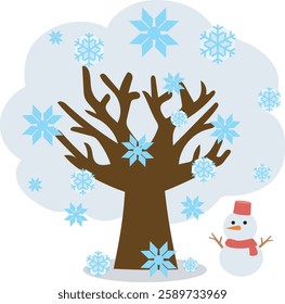 Colorful Winter Tree, Snowmen and trees, Christmas card