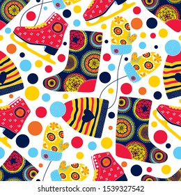 Colorful winter. Vector seamless pattern.  Can be used in textile industry, paper, background, scrapbooking.