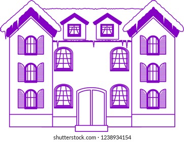 Colorful Winter Western style house outline