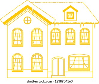 Colorful Winter Western style house outline