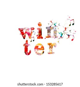 Colorful winter word vector background with hummingbirds.