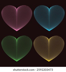 Colorful Wireframe Heart Set Futuristic Digital Love Concept