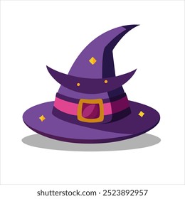 Colorful Witch Hat Illustration for Halloween Festivities.purple witch hat with a pink band and decorative elements. Perfect for Halloween themes, magic concepts, and seasonal celebrations.