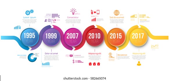 Colorful wobble template business concept wave timeline arrows. Infographics layout with 6 steps, workflow history with diagram,presentation and graph