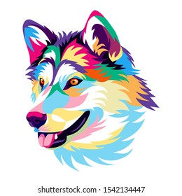 Colorful, wolf dog illustration, creative design, elegant, modern pop art style, white background. - Vector.
