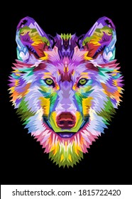 colorful wolf head on pop art style.vector illustration.