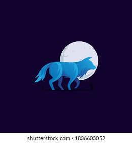 Colorful wolf moon night logo design
