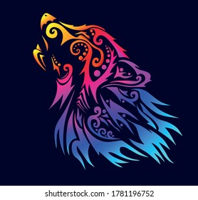 Colorful wolf vector print, graffiti animal illustration svg
