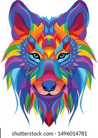 colorful wolf with a white background pop art