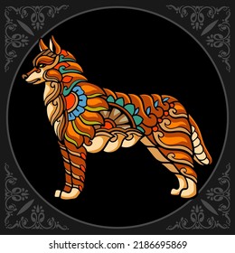 Colorful Wolf zentangle arts isolated on black background