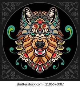 Colorful Wolf zentangle arts isolated on black background