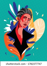 Colorful woman retro art style vector illustration design.EPS10.