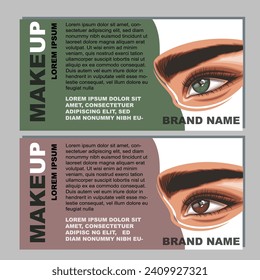 Colorful women's eyes with makeup. Eye makeup closeup.  Beauty Salon Social media design layout template. Beauty Salon Banner template. Hand-Drawn vector illustration female eyes set. 