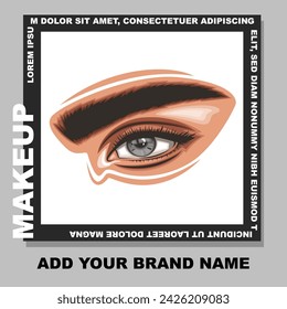 Colorful women's eyes with makeup. Eye makeup closeup.  Beauty Salon Social media design layout template. Beauty Salon Banner template. Hand-Drawn vector illustration female eyes set. 
