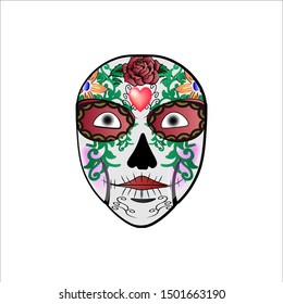 colorful women's sugar skull logo on a white background