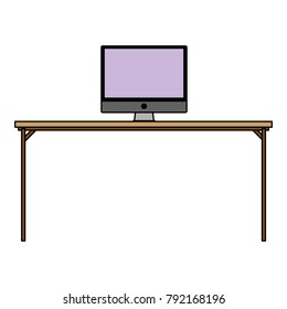 colorful wood desk object with computer technolgy