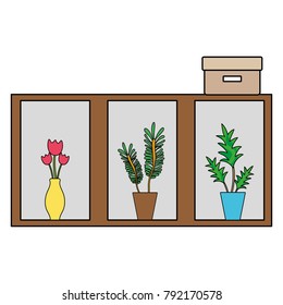 colorful wood shelf with flowers inside jar and box archive