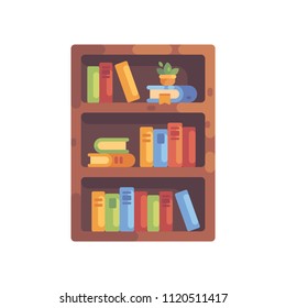 Colorful wooden bookshelf flat illustration,