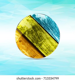 colorful wooden circular plate on the abstract smooth light blue perspective background