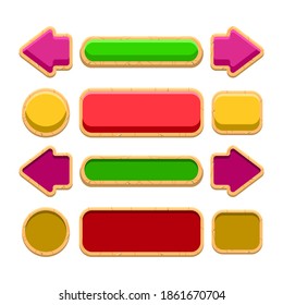 colorful wooden game ui button icon for gui asset elements vector illustration