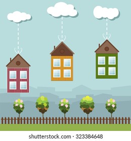 Colorful Wooden Houses Gifts, Real Estate And Eco Life Concept